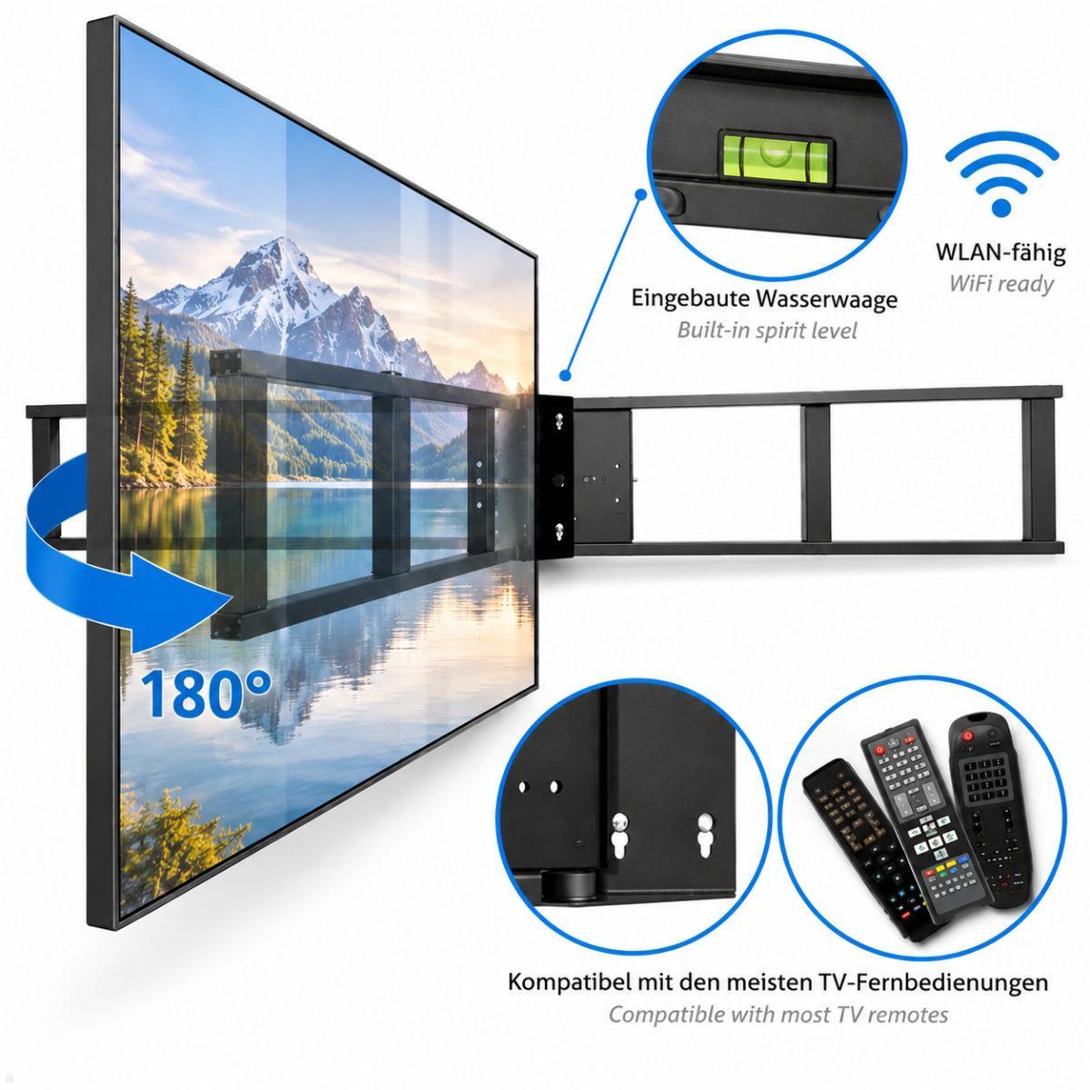 MonLines MSM06 elektrisch schwenkbare TV Wandhalterung bis 65 Zoll, schwarz