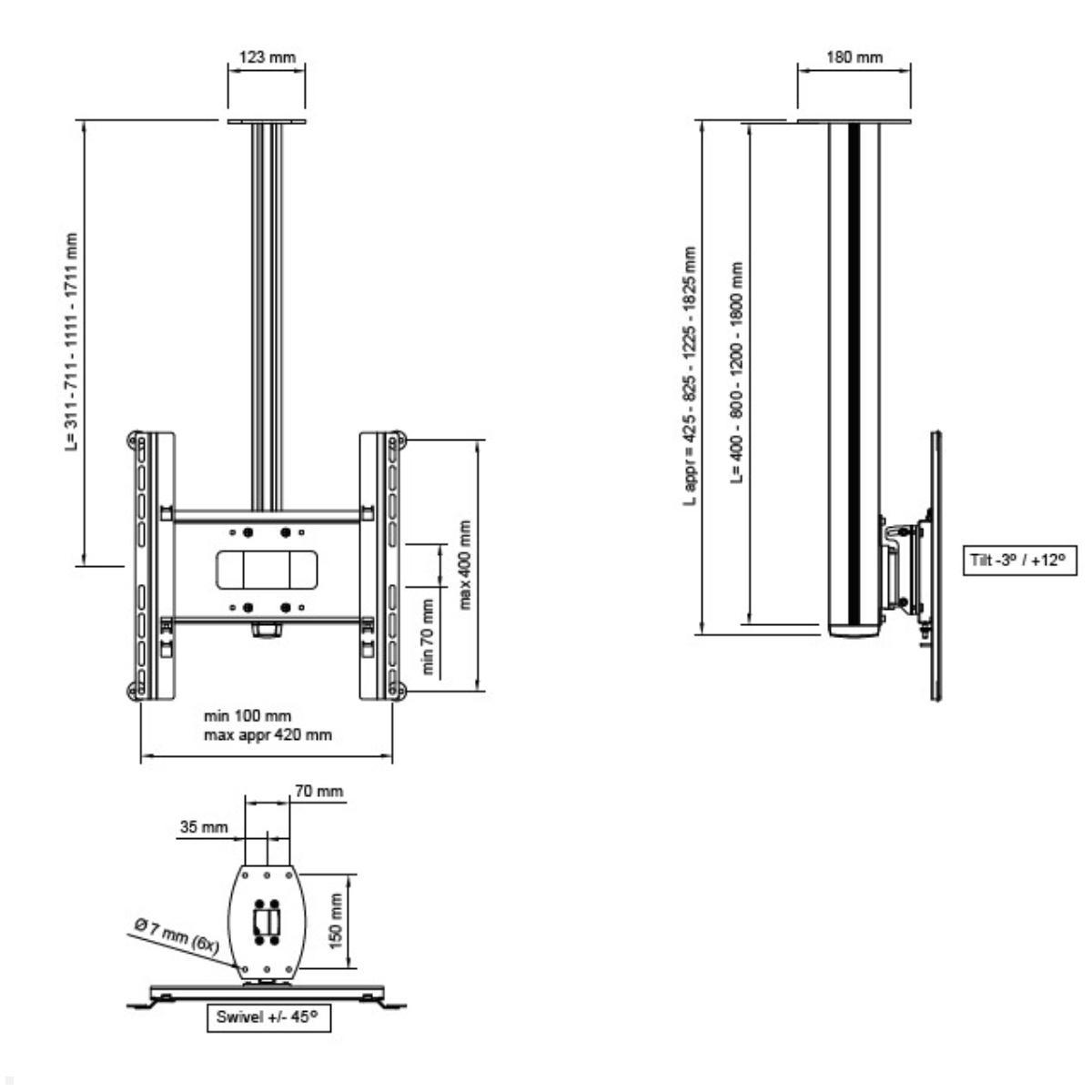 SMS Flatscreen CM ST Monitor Deckenhalterung 400mm (FS061021-P0) Maße SMS Flatscreen CM ST Monitor Deckenhalterung 400mm (FS061021-P0) Maße