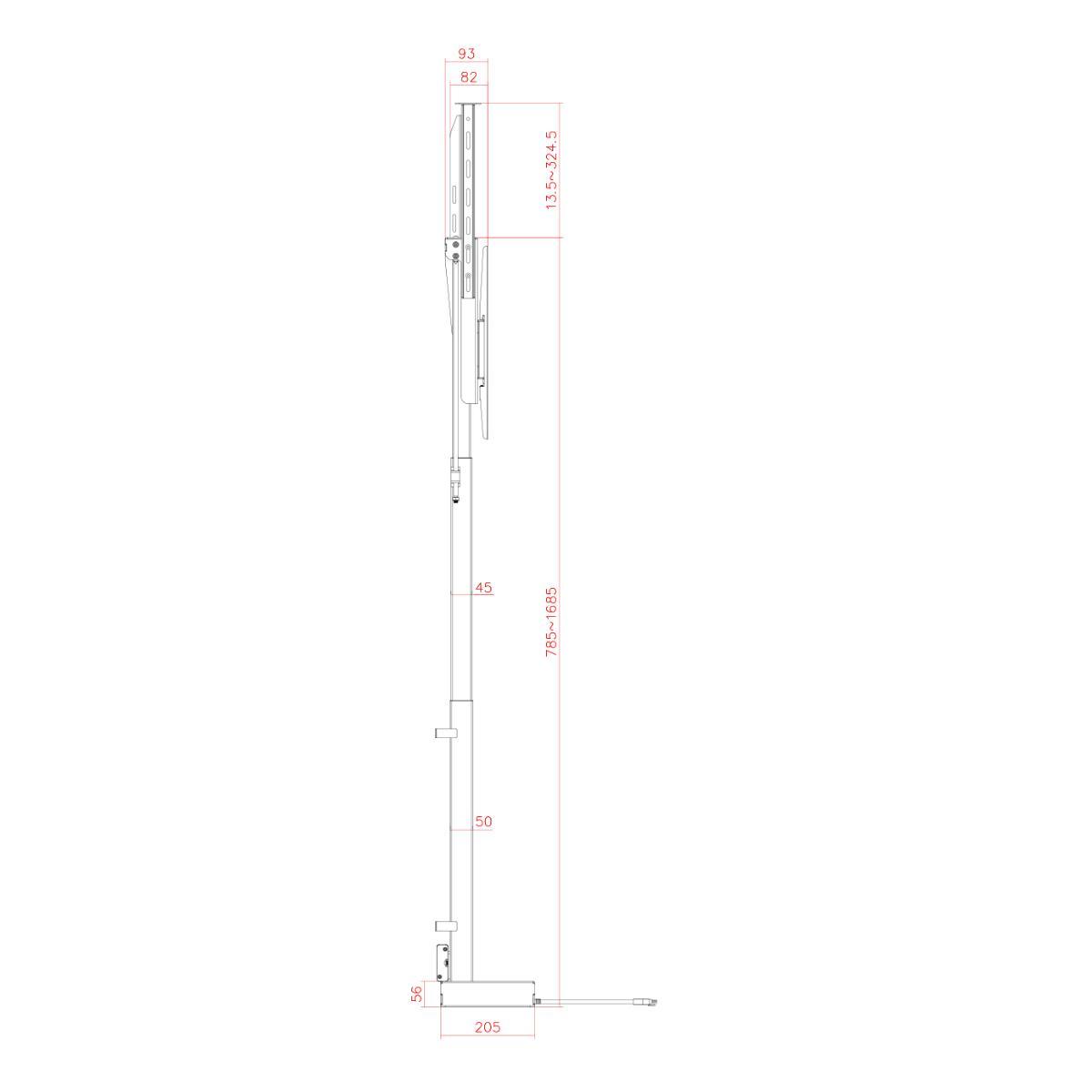 MonLines MLS037B Einbau TV Lift 37-65 Zoll, 900 mm Hub, schwarz, Maße Seitenansicht