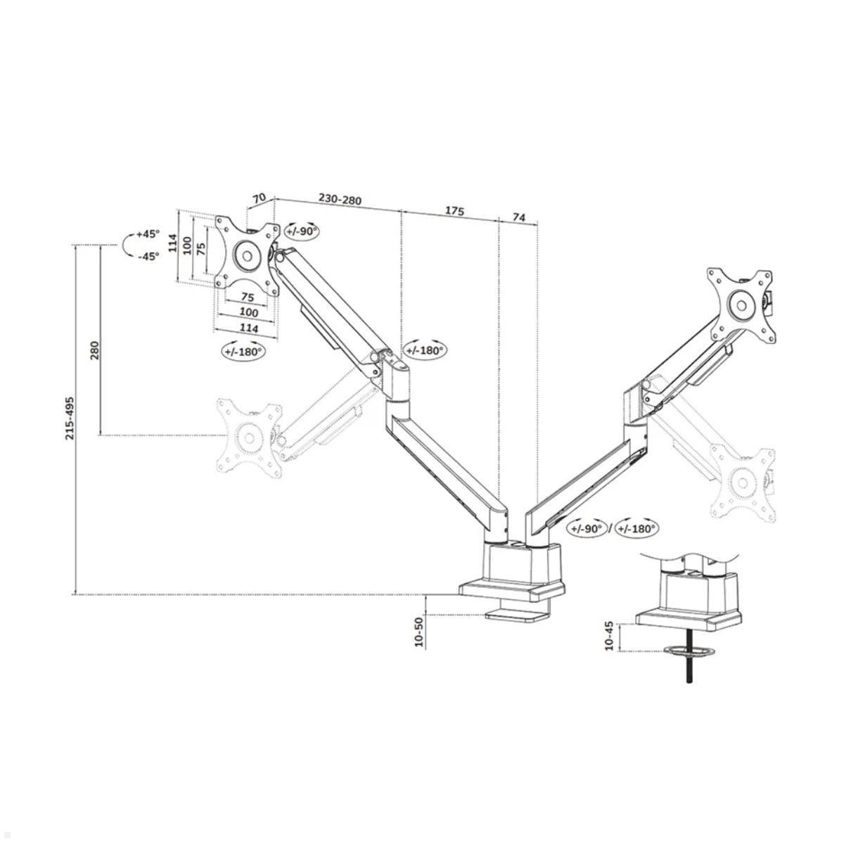 Neomounts DS70-250WH2 Monitorhalter für 2 Monitore, weiß Maße