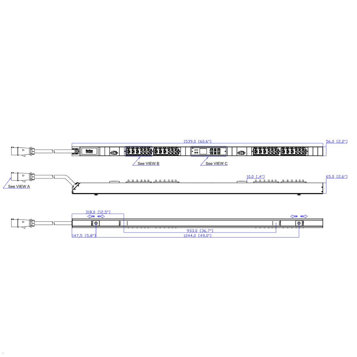 Legrand Raritan iX Rack-PDU 0U mit 12xC13 / 12xCx, 1-phasig 230V 32A, Outlet Metered (PX4-4161-E7), 0U vertikale Stromverteilung