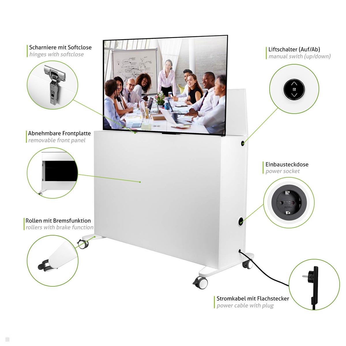 MonLines SIDEB65W mobiles TV Sideboard mit Lift bis 65 Zoll, weiß Funktionen MonLines SIDEB65W mobiles TV Sideboard mit Lift bis 65 Zoll, weiß Funktionen