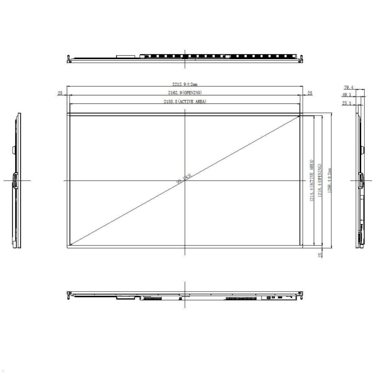 Clevertouch CL Pro Serie Commercial Display 98” (12998CLPRO), Maße