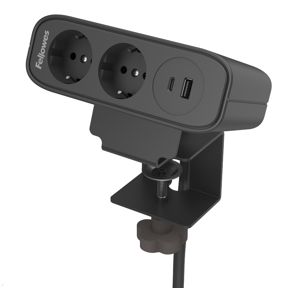 Fellowes Power Desk Up EP65 Tischsteckdose mit 2x Steckdose, 1x USB-A/C Charger (100091366), schwarz