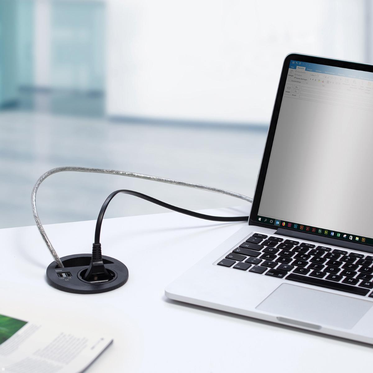 EVOline Circle80 Einbausteckdose mit USB-Charger C/C geschlossen, Anwendungsbeispiel EVOline Circle80 Einbausteckdose mit USB-Charger C/C geschlossen, Anwendungsbeispiel