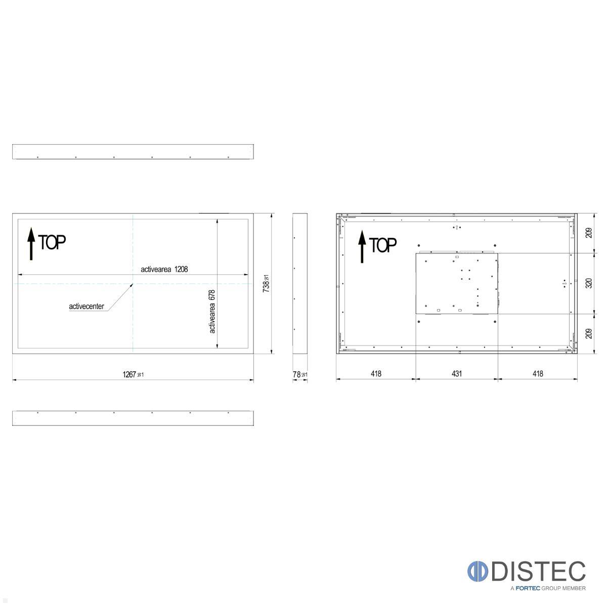 Distec BLO-Line A1 Brandschutz Monitor 54.6 Zoll VideoPoster Blende quer (DS-92-126Q) technische Zeichnung