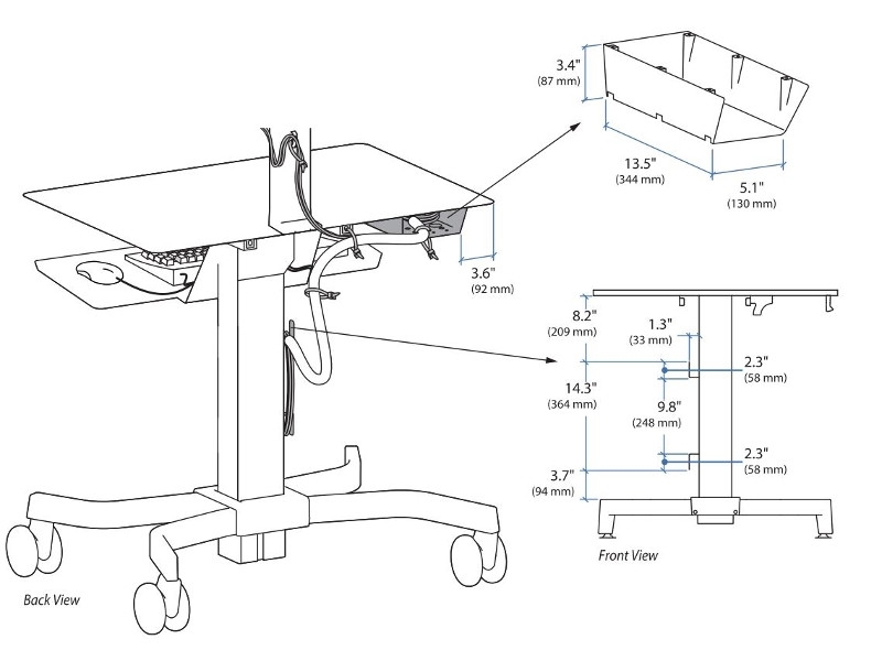 Ergotron Zubehör Kabelbehälter für WorkFit-PD (97-667) Zeichnung + Montage