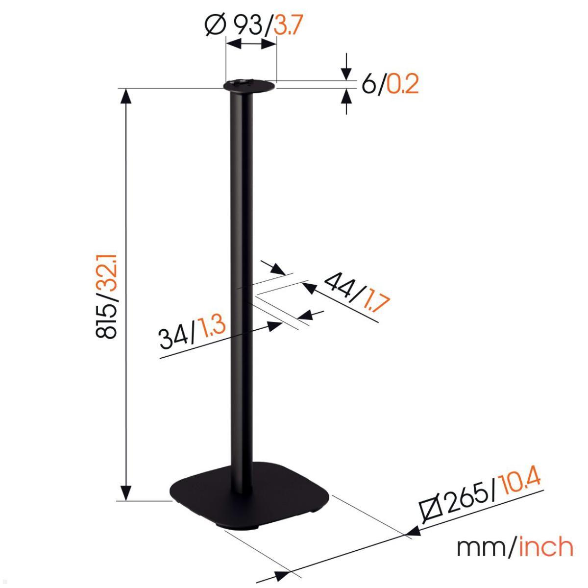 Vogels SFS 4113B Lautsprecher Ständer für Sonos Era 100, schwarz, Abmessungen Vogels SFS 4113B Lautsprecher Ständer für Sonos Era 100, schwarz, Abmessungen