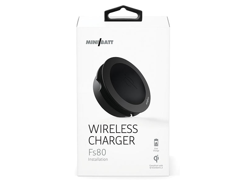 miniBatt MB-FS80B kabelloses Qi-Ladegerät für Möbeleinbau, schwarz Verpackung