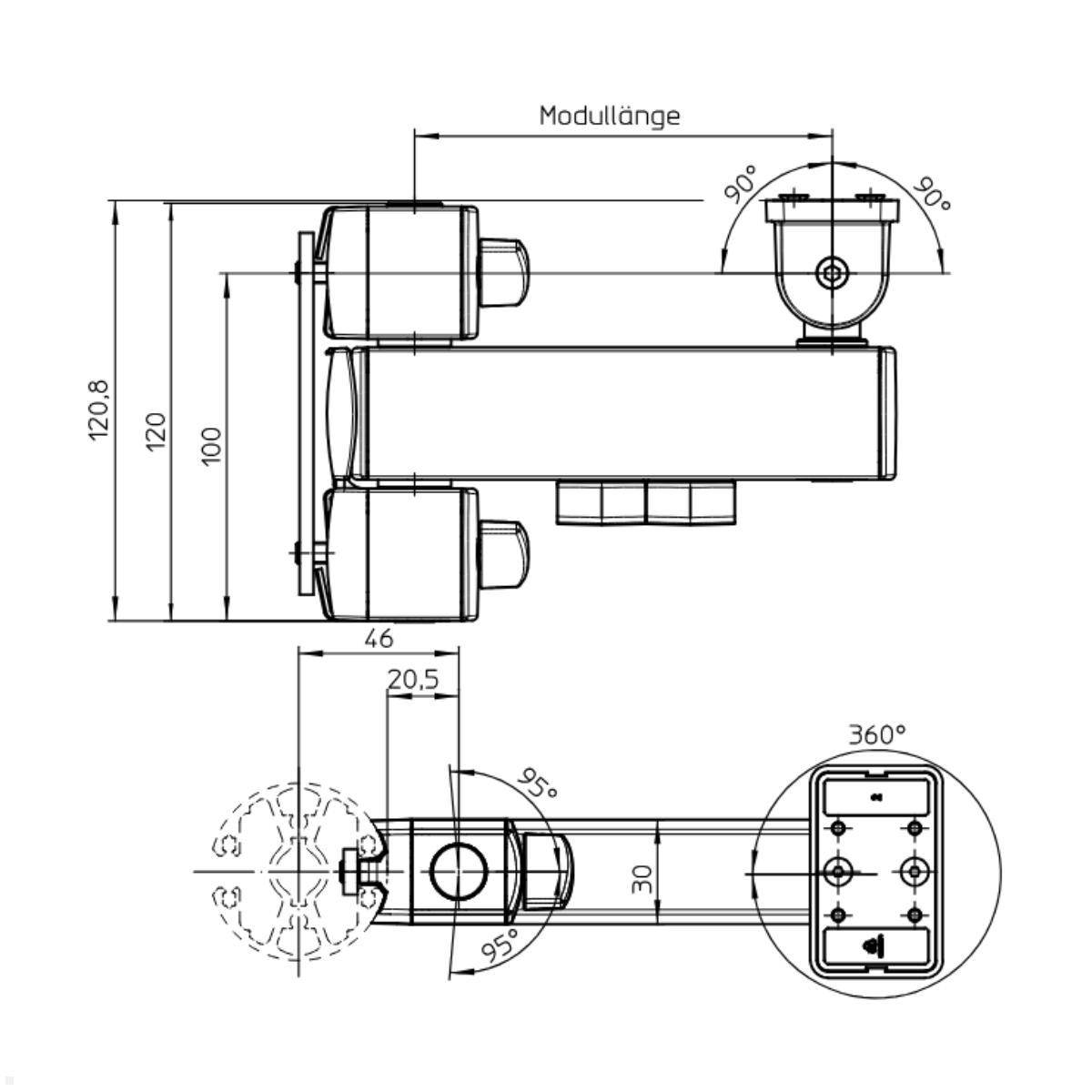 Novus POS Connect M 120 Tragarm (852+2039+000), silber, Maße