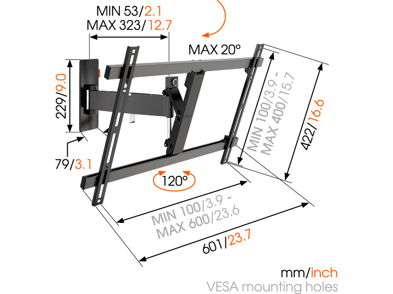 Vogels WALL 2325 TV Wandhalterung Maße