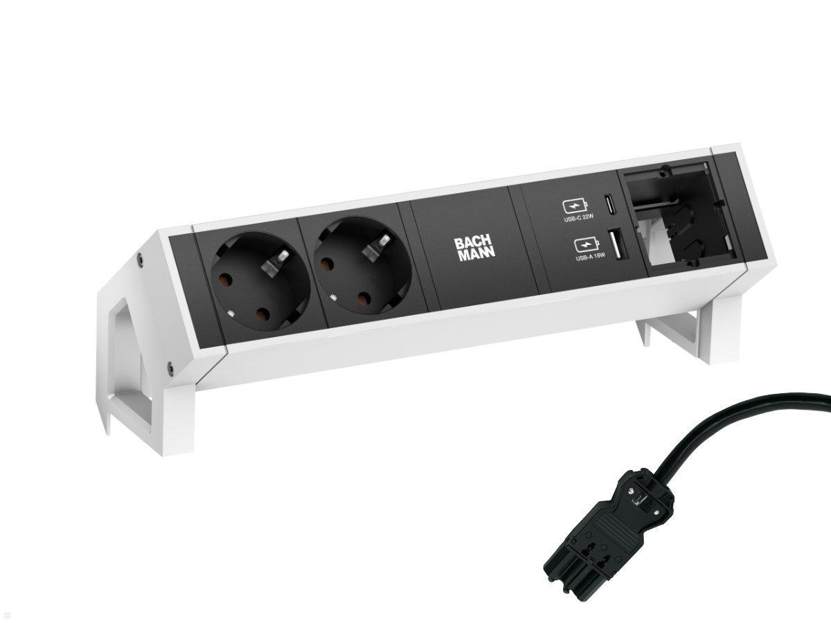 Bachmann DESK 2, 2x Steckdose, 1 USB-C /-A Charger 1 CM (902.935) weiß, Zuleitung Bachmann DESK 2, 2x Steckdose, 1 USB-C /-A Charger 1 CM (902.935) weiß, Zuleitung