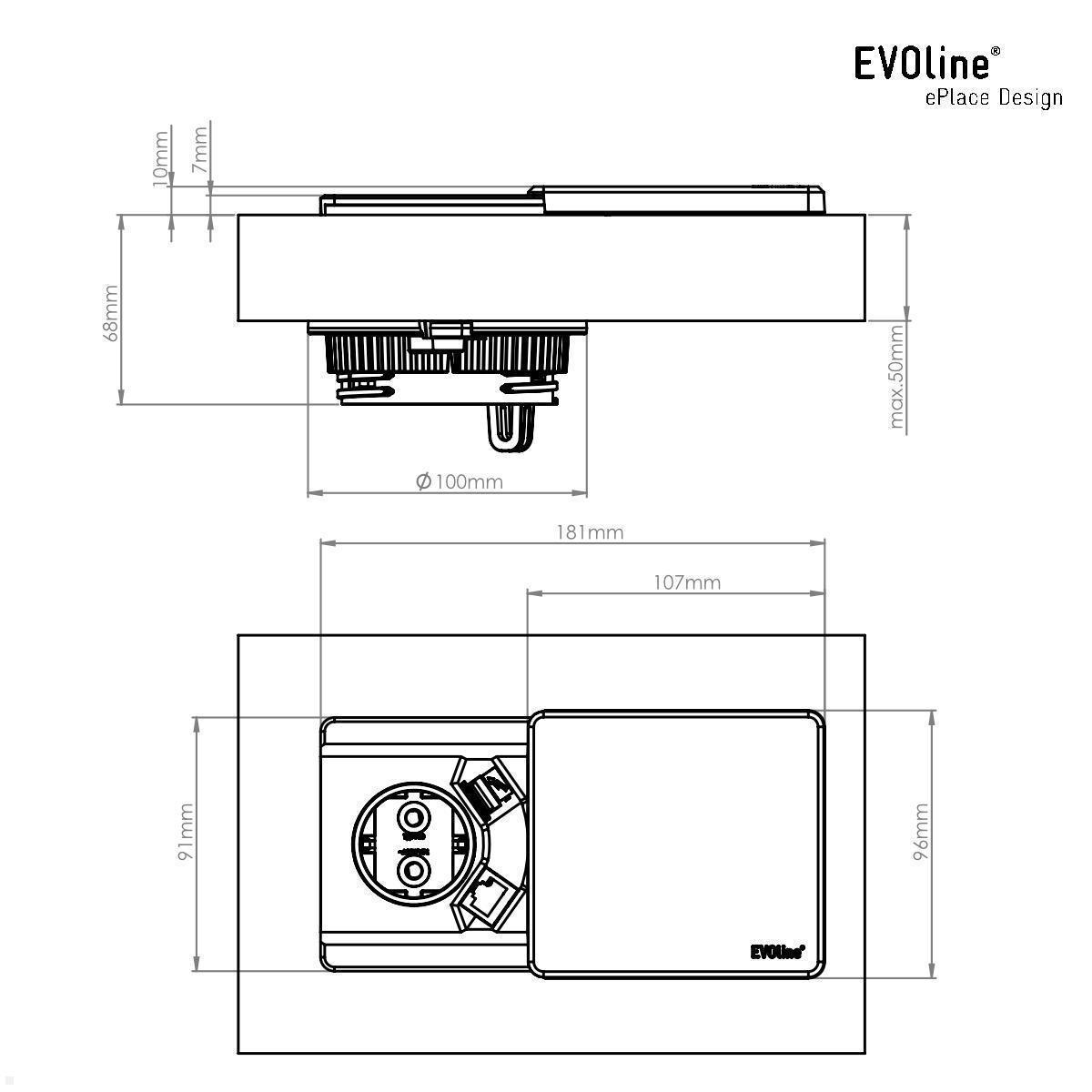 EVOline Square80 Einbausteckdose mit 2x USB Charger, weiß technische Zeichnung EVOline Square80 Einbausteckdose mit 2x USB Charger, weiß technische Zeichnung