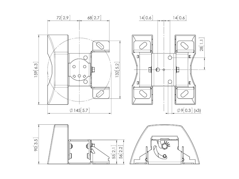 Vogels PUC 1035 Deckenhalterung neigbar Maße Vogels PUC 1035 Deckenhalterung neigbar Maße