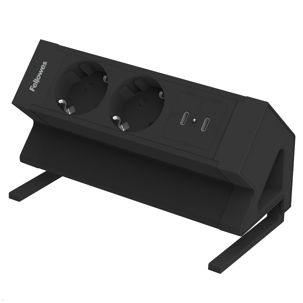 Fellowes Power Desk Up 2.0 Tischsteckdose mit 2x Steckdose, 2x USB-C Charger (100142713), schwarz