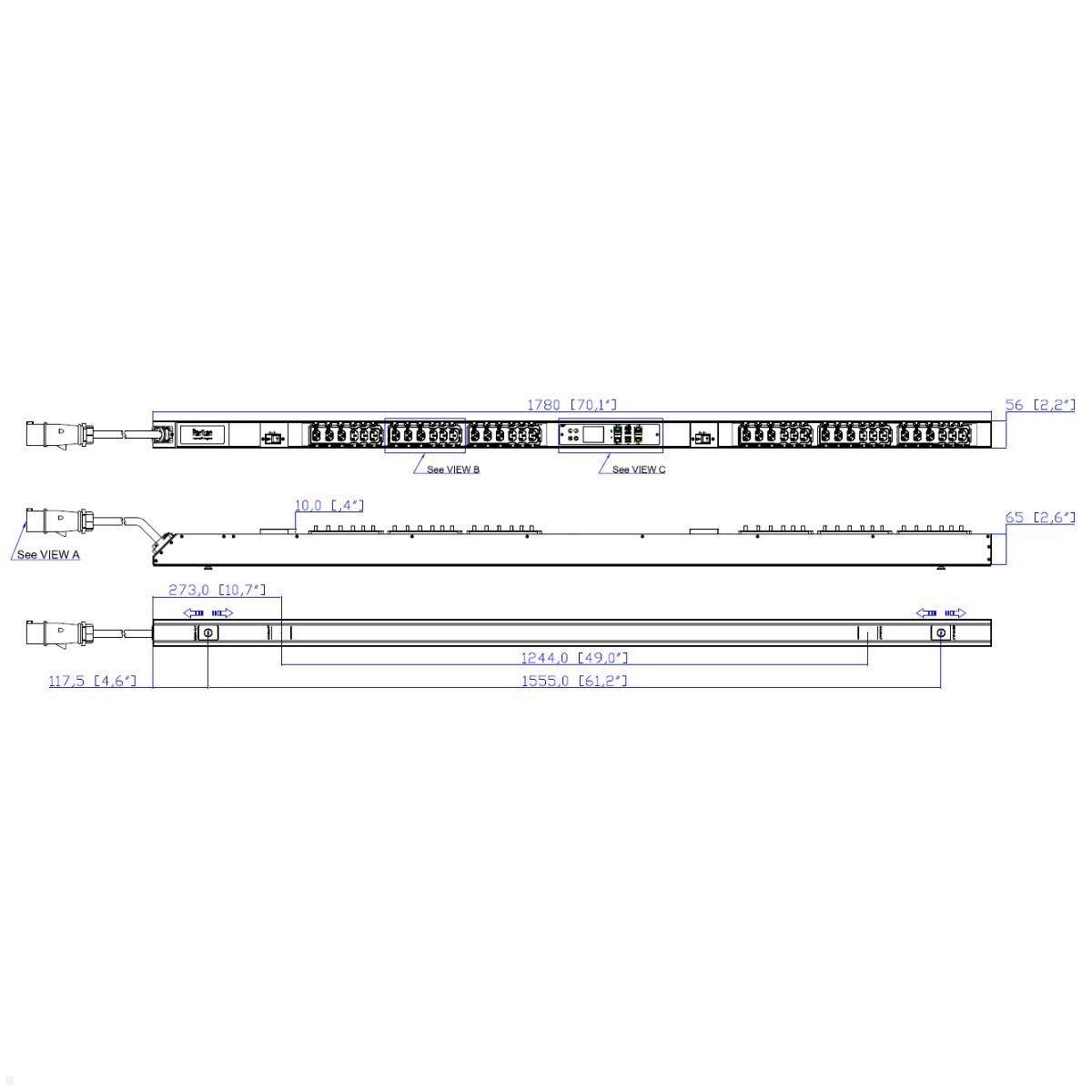 Legrand Raritan iX Rack-PDU 0U mit 18xC13 / 18xCx, 1-phasig 230V 32A, Input Metered/Switched (PX4-2057-E7), PDU hot-swap Controller