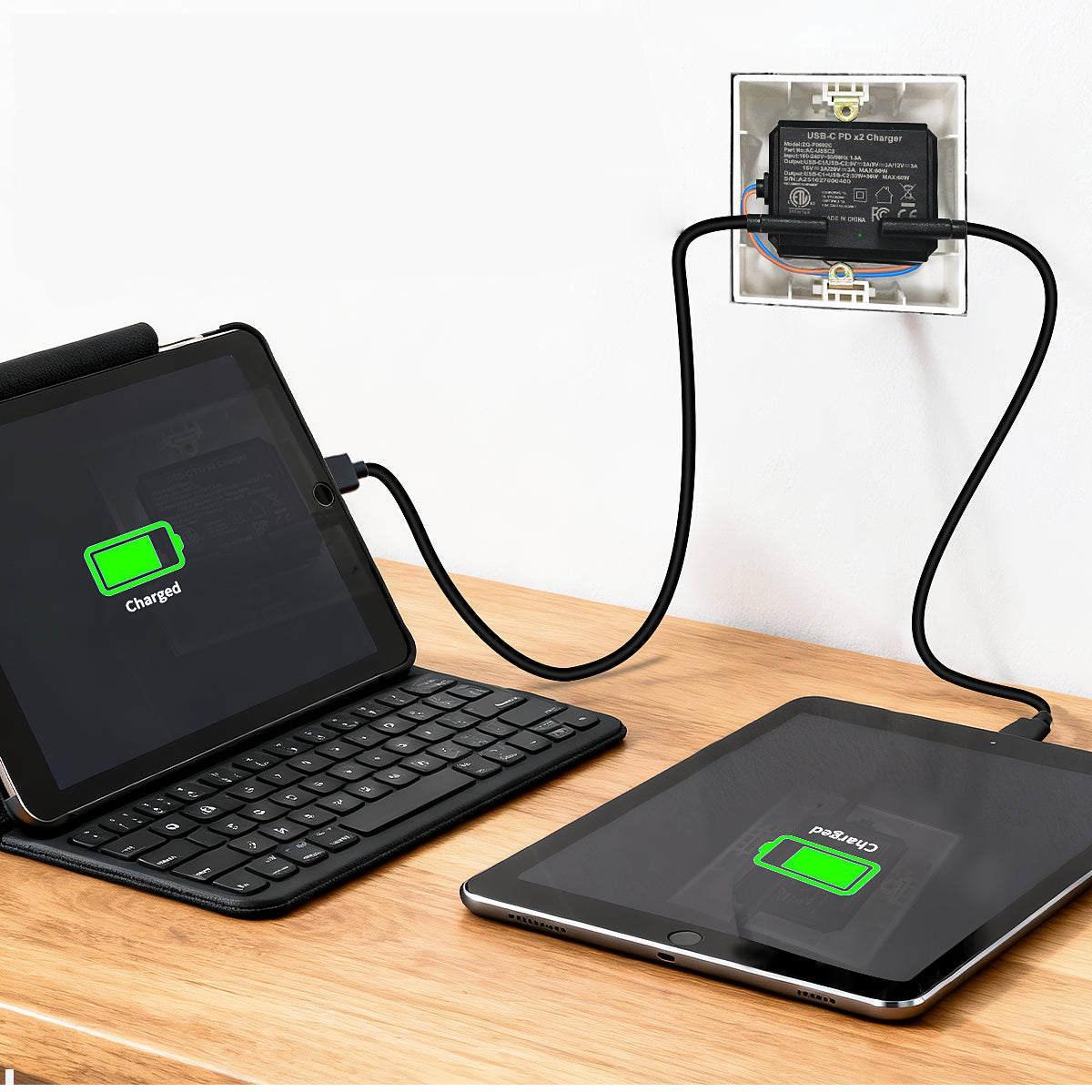 TecLines TNT006 Wandeinbau dual USB-C Tablet Unterputz Netzteil 60W Leistung, Smartphone laden