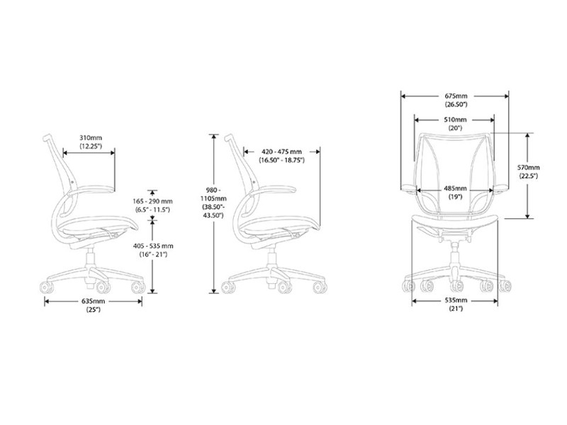 Humanscale Bürostuhl Liberty Task L111BM11F197, grau Maße