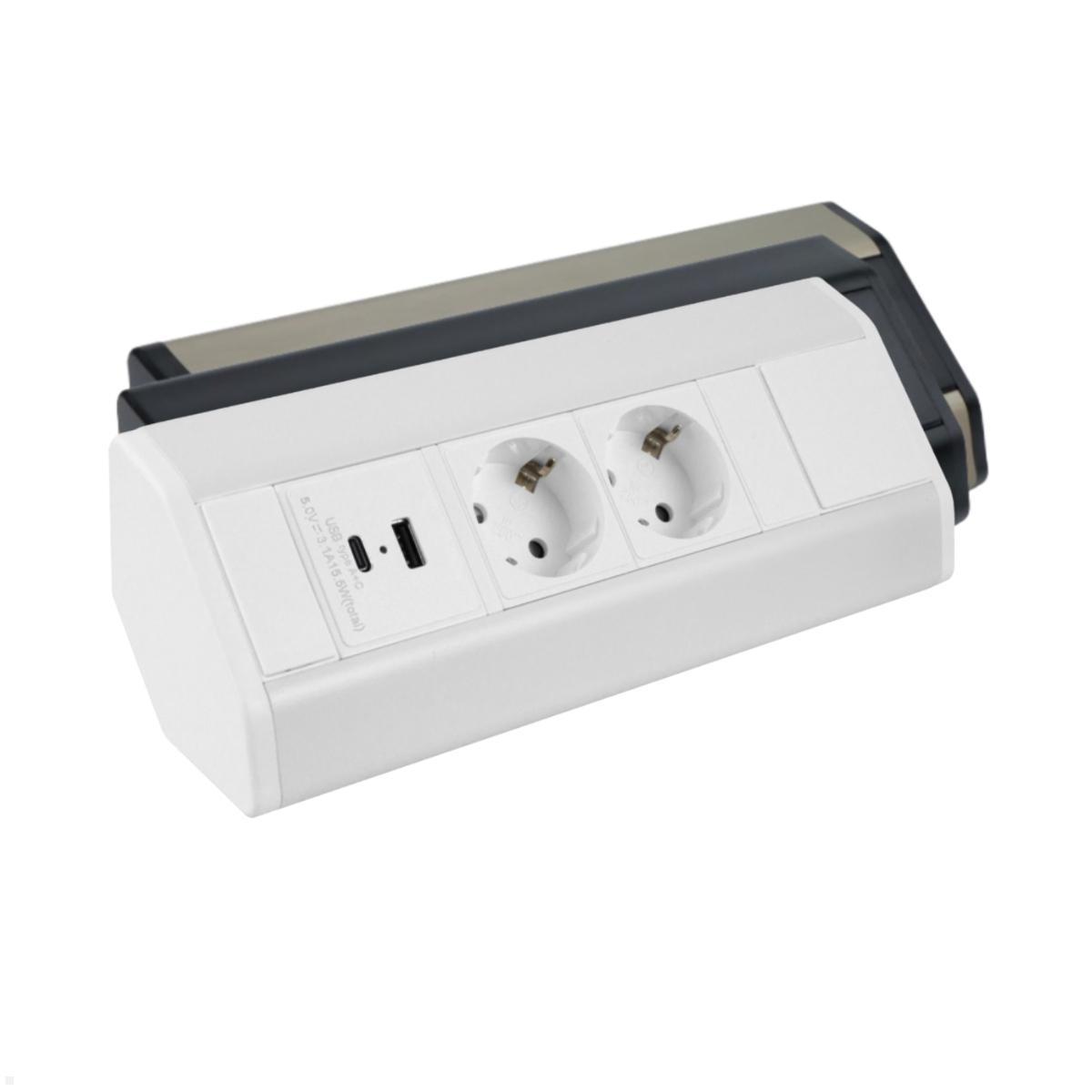 TecLines TAS003 2-fach Ecksteckdose mit 2x USB A+C Charger