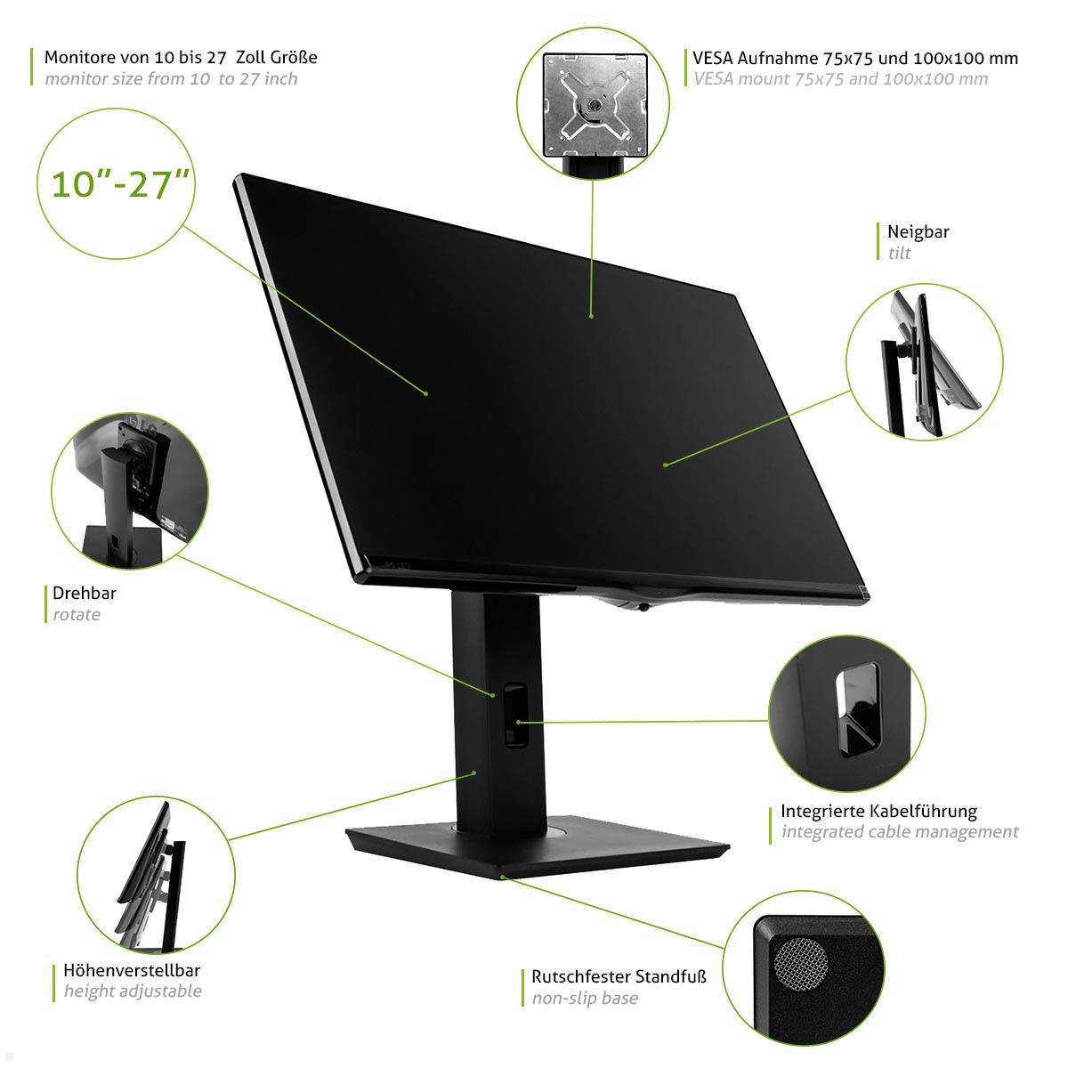 MonLines MTS800B Touchscreen Tisch Ständer 10 bis 27 Zoll, höhenverstellbar Funktionen