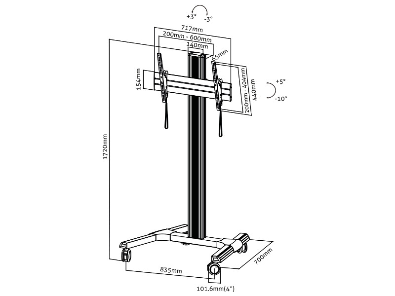 PureMounts PDS-2001C mobiler Monitorständer 37" - 70" Maße