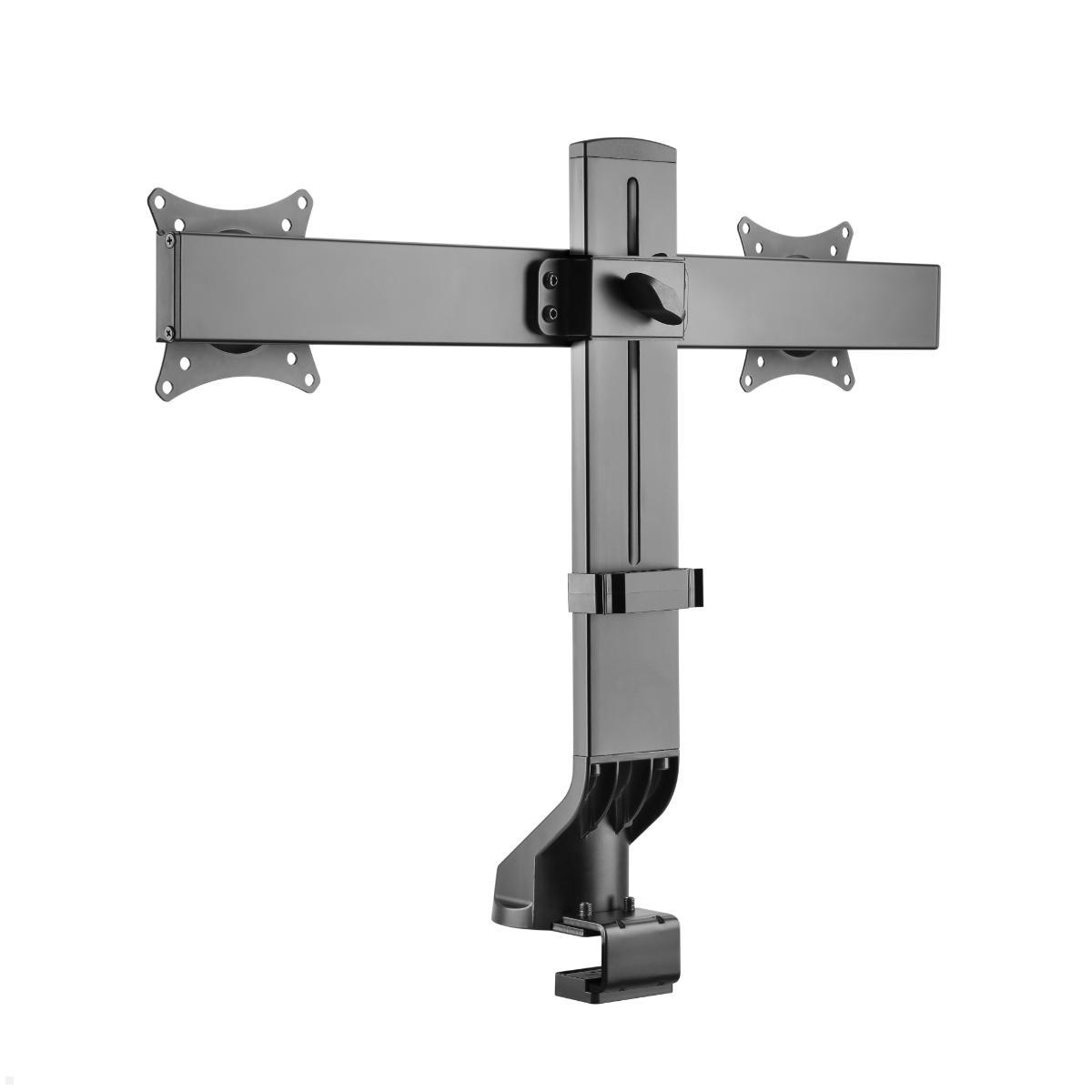 MonLines MTH022B dual Monitor Tischhalterung bis 32 Zoll, höhenverstellbar, schwarz, Sitz-Steh-Arbeitsplatz Monitorhalterung