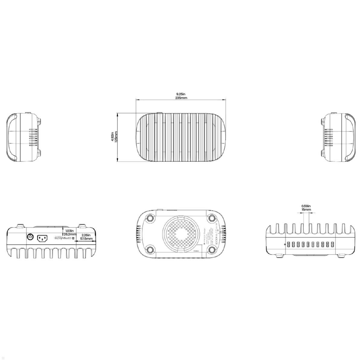 Compulocks Tablet / Smartphone Ladestation 10 Geräte (10PUSBDKS-EU), technische Zeichnung Compulocks Tablet / Smartphone Ladestation 10 Geräte (10PUSBDKS-EU), technische Zeichnung