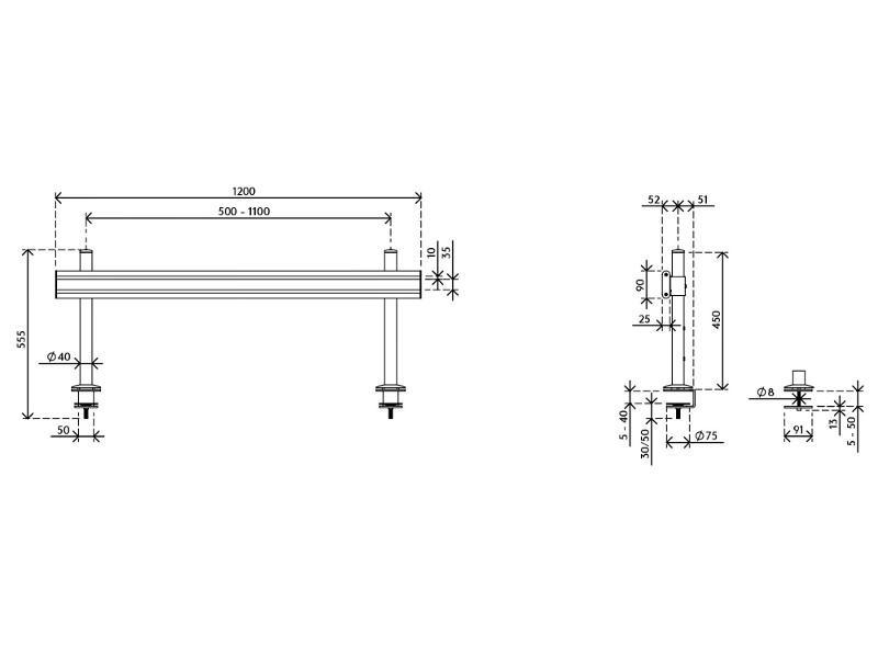 Dataflex Viewlite Schienensystem Slatwall für den Tisch 1200mm (58.702) Zeichnung