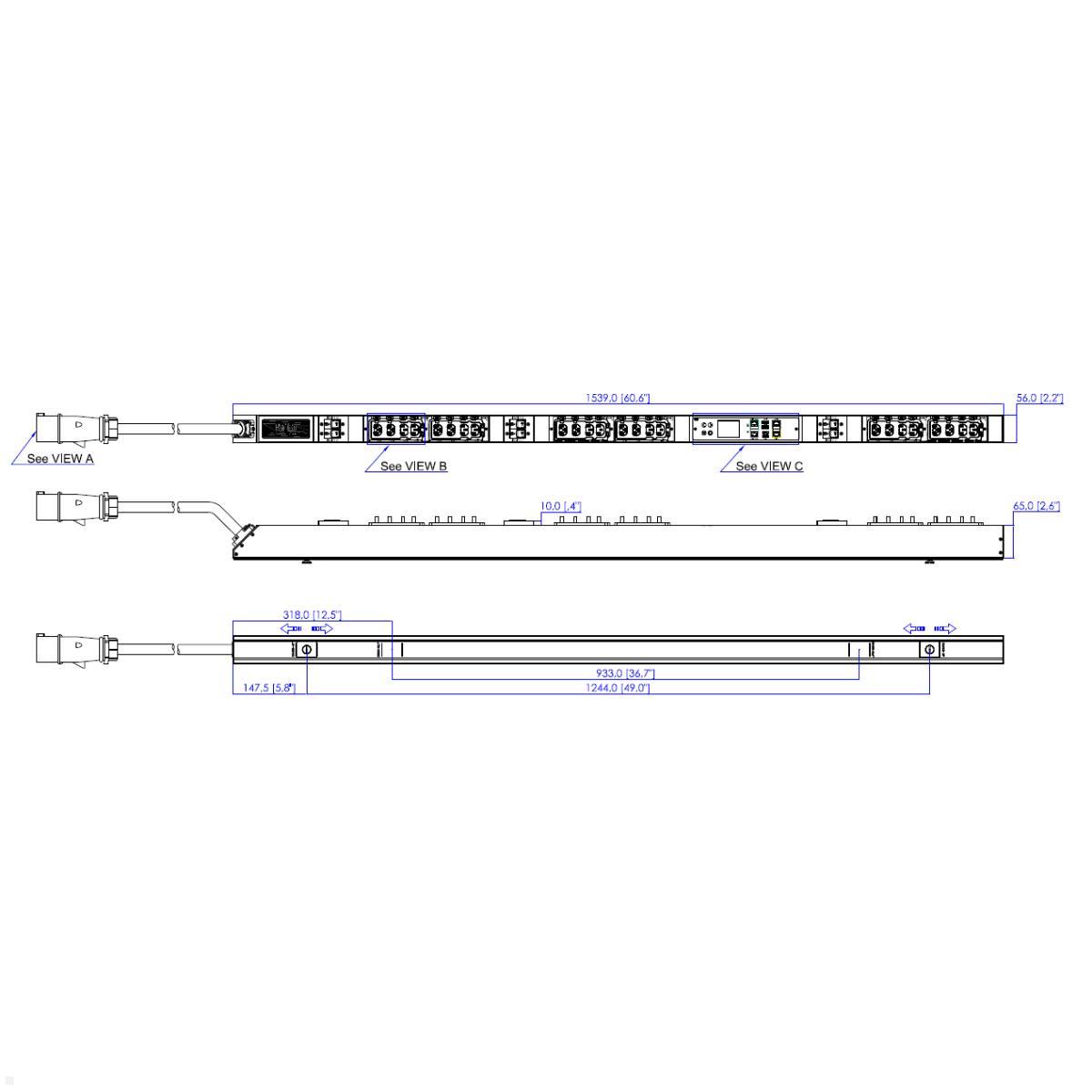 Legrand Raritan iX Rack-PDU 0U mit 12xHDOT C13 / 12xCx, 3-phasig 400V 32A, Outlet Metered/Switched (PX4-5917-E7V2), 0U vertikale Stromverteilung