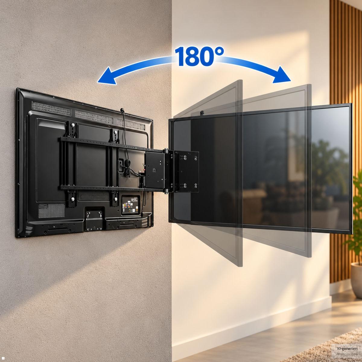 MonLines MSM08 elektrisch schwenkbare TV Wandhalterung bis 75 Zoll, schwarz, Schwenkbereich 180°
