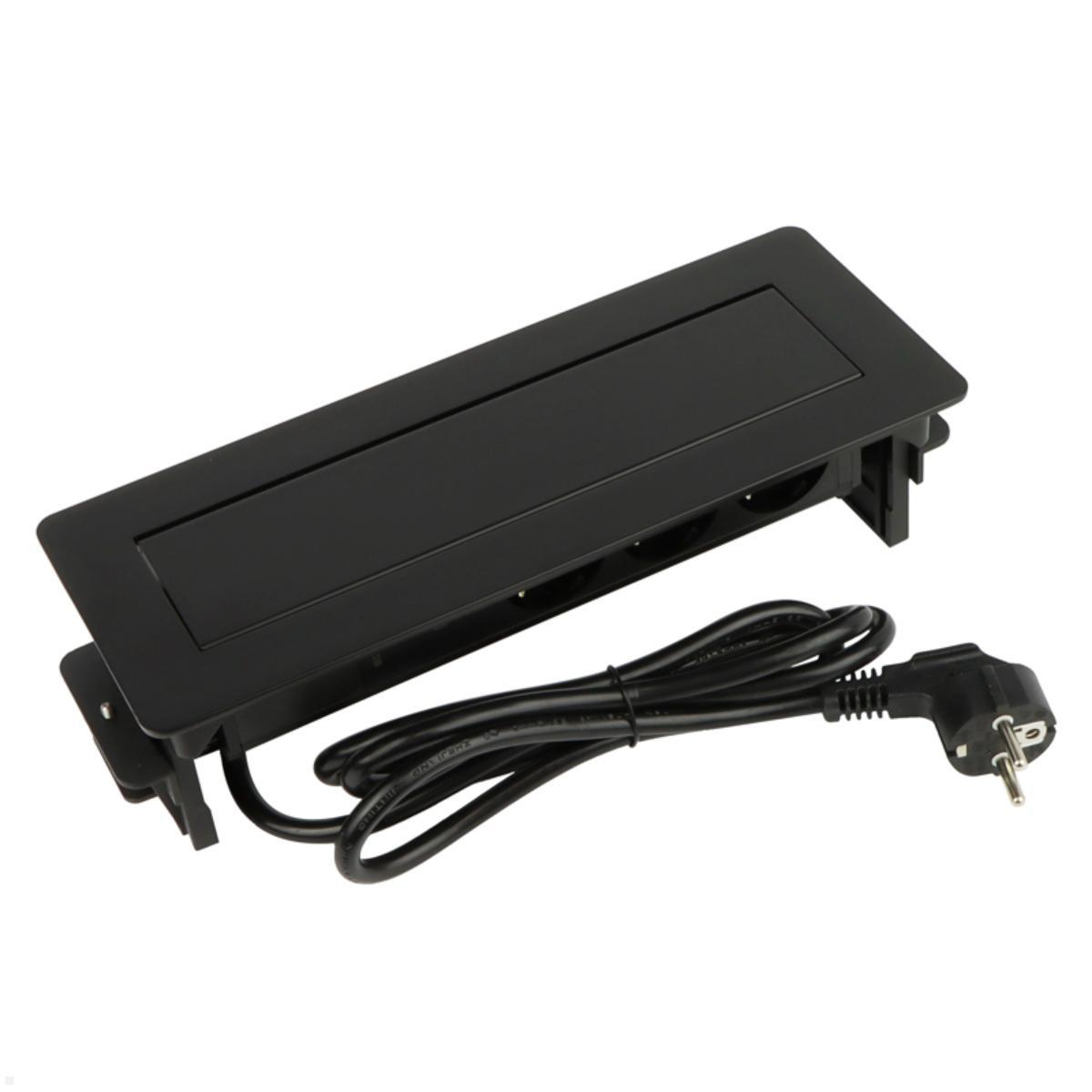 TecLines TES021B 3-fach Einbausteckdose mit USB A+C, schwarz, aufklappbare Abdeckung