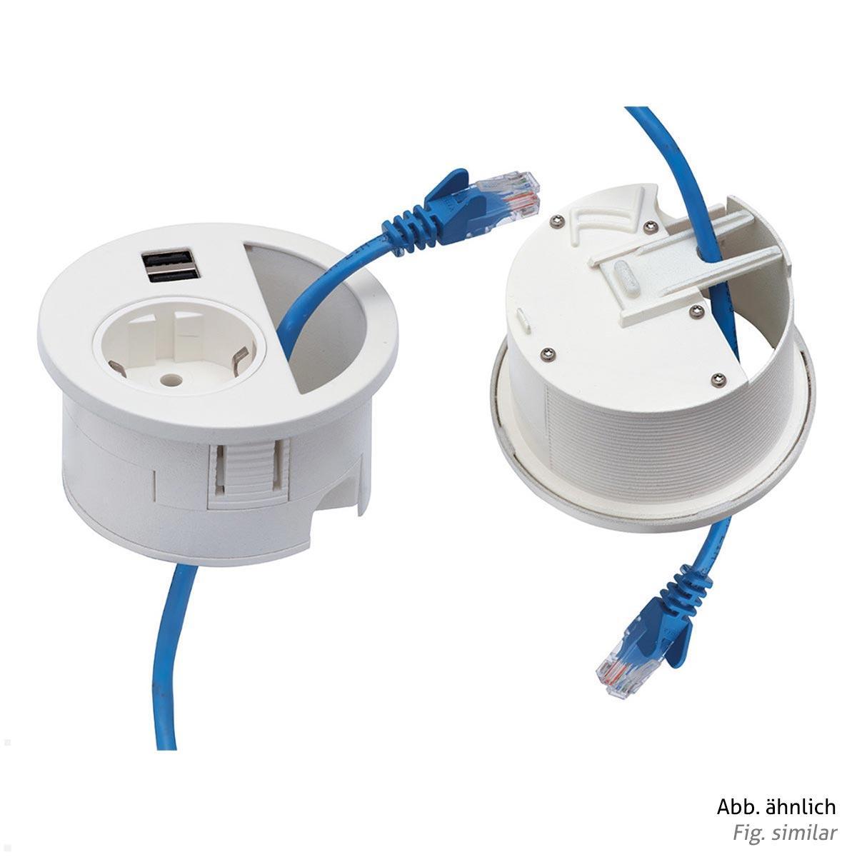 EVOline Circle80 Einbausteckdose mit USB-Charger A/C, schwarz, Kabeldurchlass EVOline Circle80 Einbausteckdose mit USB-Charger A/C, schwarz, Kabeldurchlass