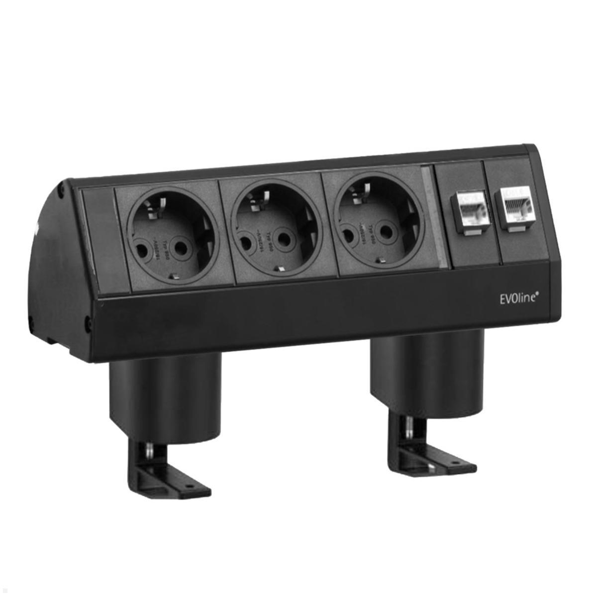EVOline Dock DATA SMALL 3-fach Steckdose mit Befestigungszwinge, schwarz EVOline Dock DATA SMALL 3-fach Steckdose mit Befestigungszwinge, schwarz