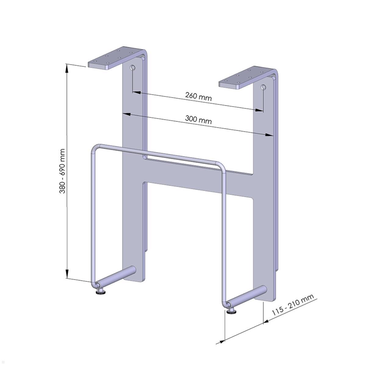 MonLines PCH010G PC Halterung Untertisch 115 - 210 mm, grau technische Zeichnung