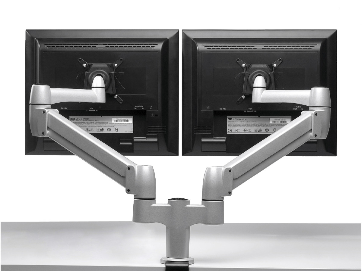 BakkerElkhuizen 2-fach Tisch Monitorhalterung, Klemme bis 24 Zoll, silber BakkerElkhuizen 2-fach Tisch Monitorhalterung, Klemme bis 24 Zoll, silber