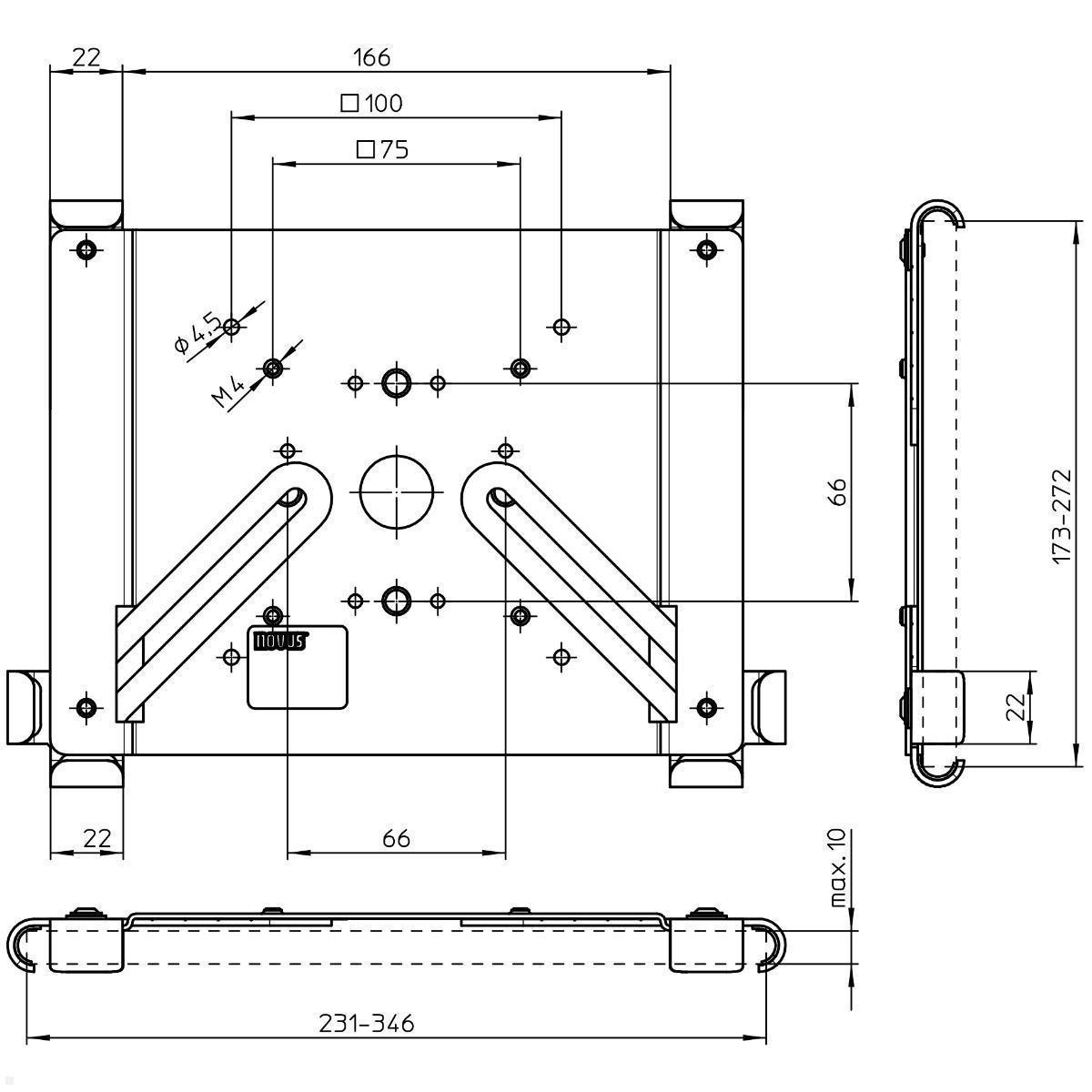 TabLines TBSfix002S Bodenständer mit Universal Tablethalter bis 12.9 Zoll, Zeichnung Maße Halter TabLines TBSfix002S Bodenständer mit Universal Tablethalter bis 12.9 Zoll, Zeichnung Maße Halter