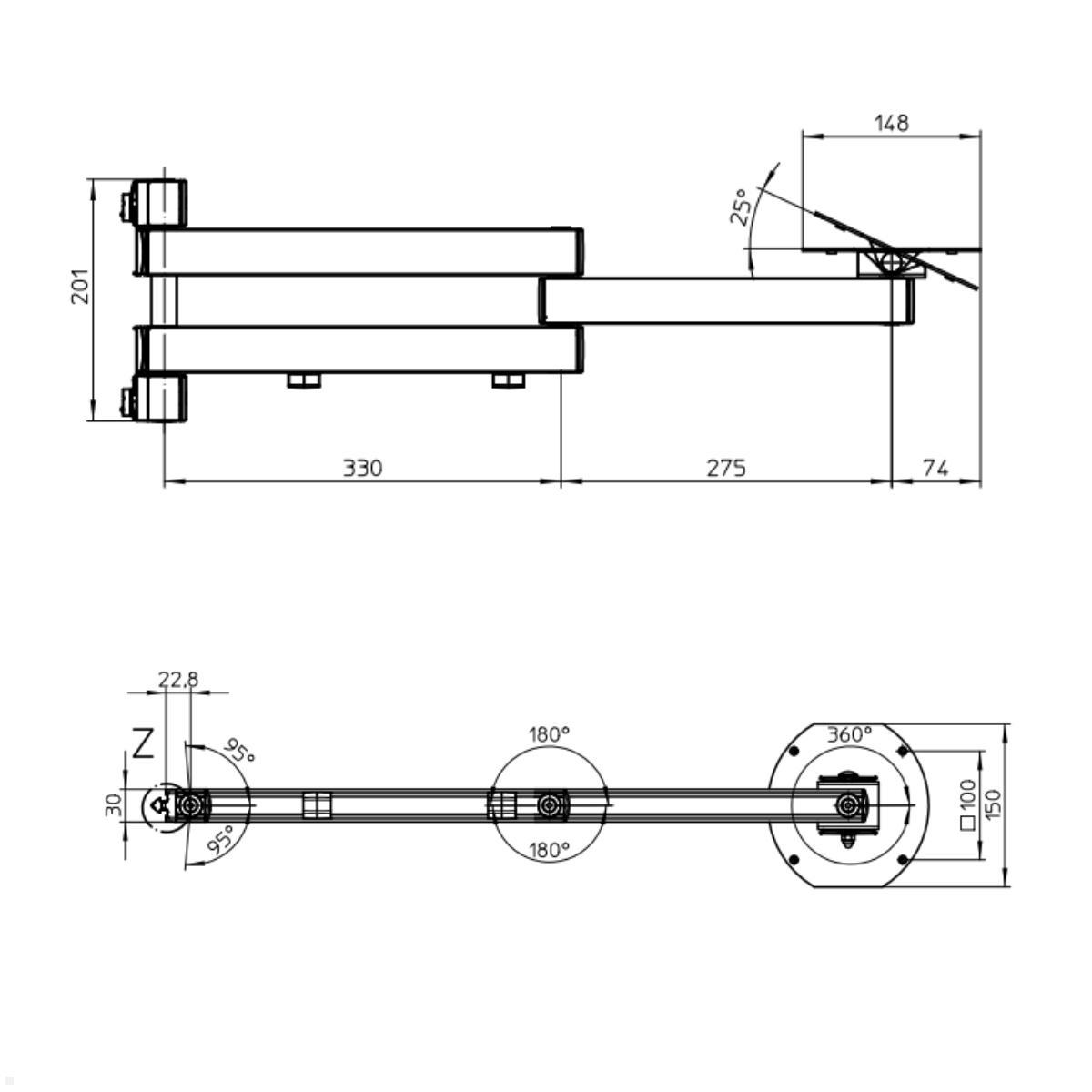 Novus TFC Zubehör Faltarm III Ablage 275-330 mm Zeichnung mit Maßen