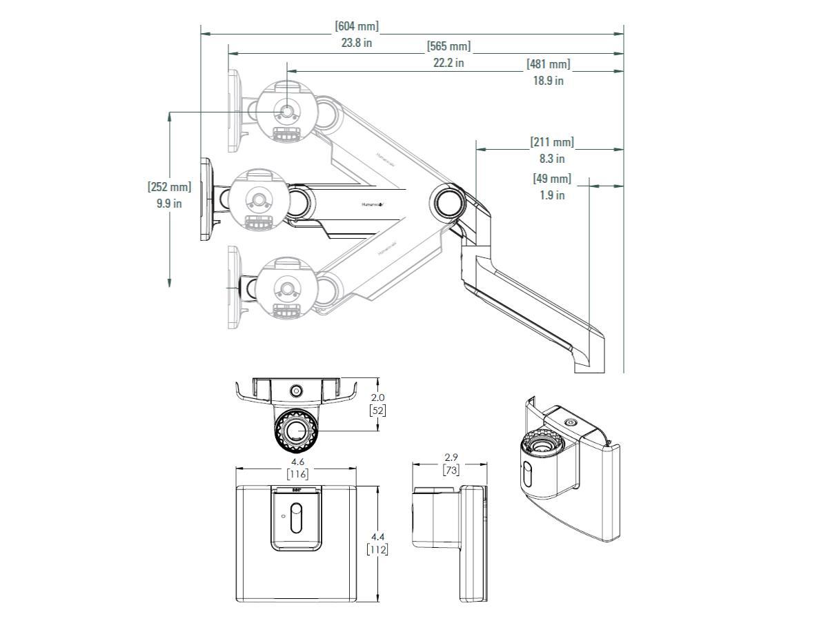 Humanscale M8.1 Monitor Wandhalterung schräg schwarz (M81HMBBTB) Technische Zeichnung Humanscale M8.1 Monitor Wandhalterung schräg schwarz (M81HMBBTB) Technische Zeichnung