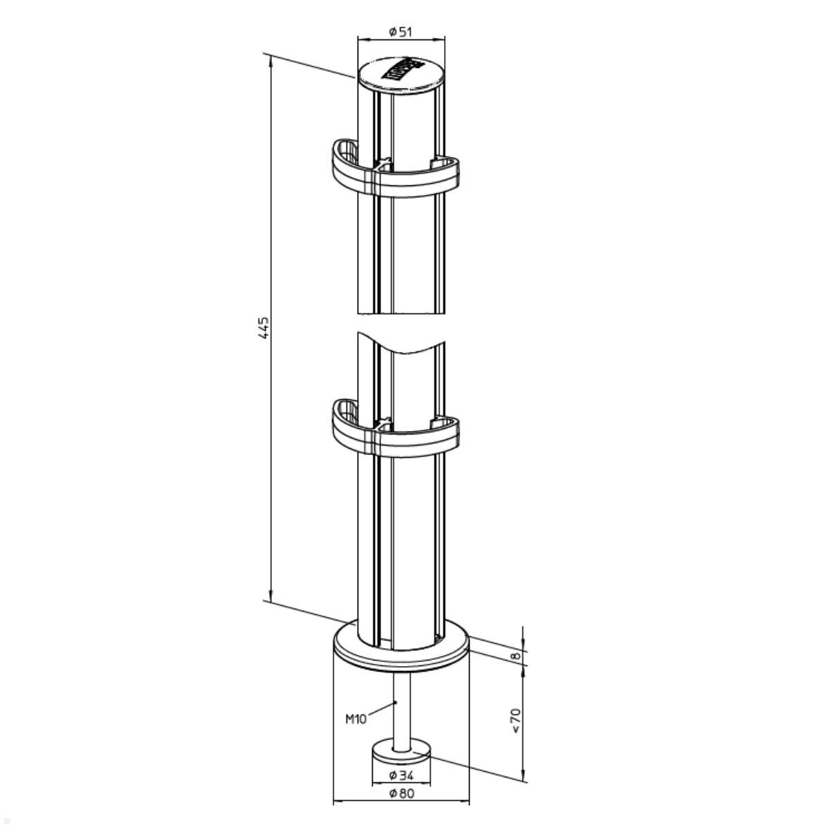 Novus TSS-Säule 445 Bohrschraubbefestigung (961+0109+000), Maße