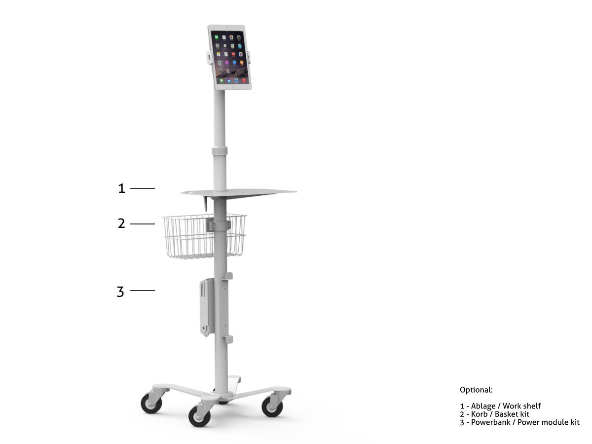 Compulocks Rise Freedom Visitenwagen 7 - 13" Tablet weiß (UCLGMCRSTDW) mit Zubehör Compulocks Rise Freedom Visitenwagen 7 - 13" Tablet weiß (UCLGMCRSTDW) mit Zubehör