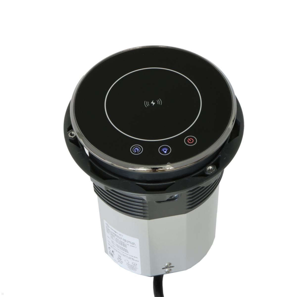 TecLines TVS012B versenkbare Steckdose mit USB A/C und Qi Charger, USB A/C Schnellladung