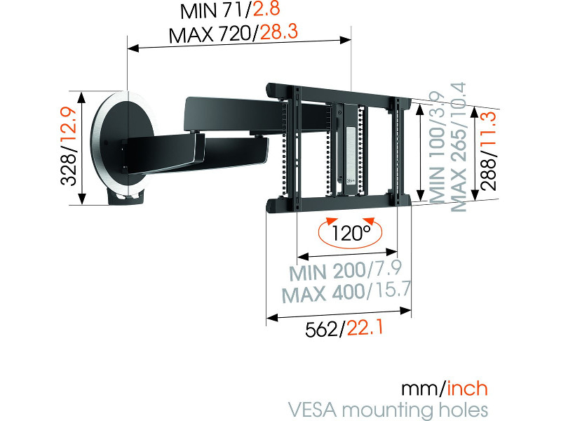 Vogels MotionMount NEXT 7356 elektrisch schwenkbare TV Wandhalterung OLED Maße