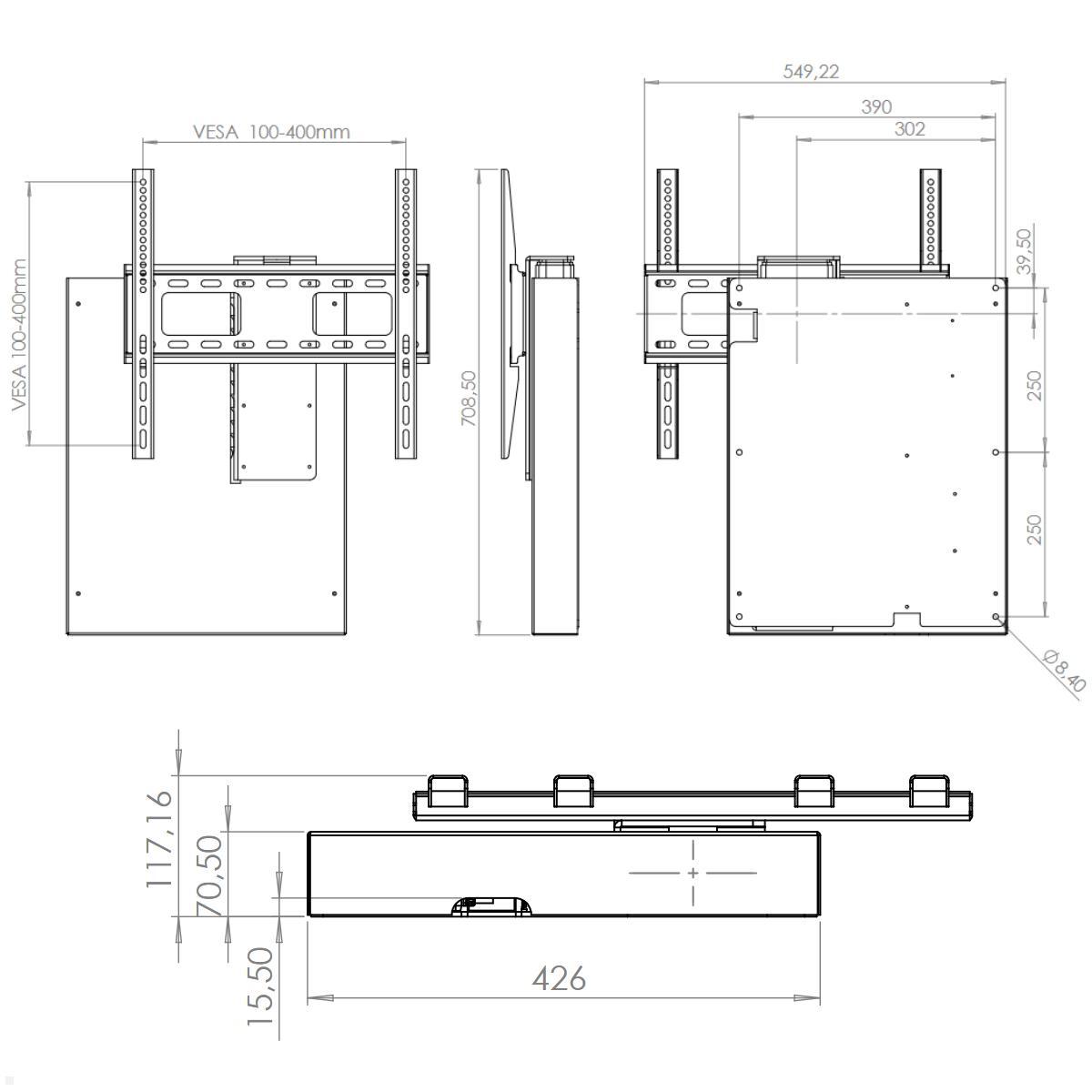 MonLines MLE675S TV Lift  Wandhalterung elektrisch mit Einhausung, 675mm, silber Maße