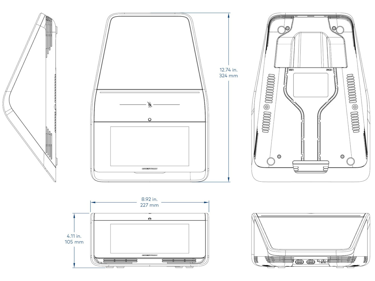 Crestron Mercury UC Video Konferenzsystem mit HD Kamera technische Zeichnung