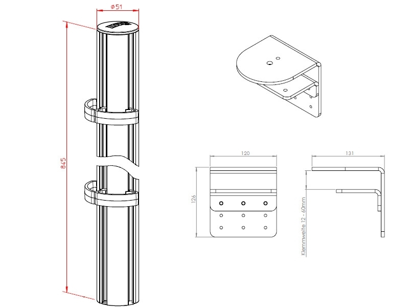 Novus TSS Säule 845 Tischklemme HD 12-60mm (961+0209+001) Maße Novus TSS Säule 845 Tischklemme HD 12-60mm (961+0209+001) Maße
