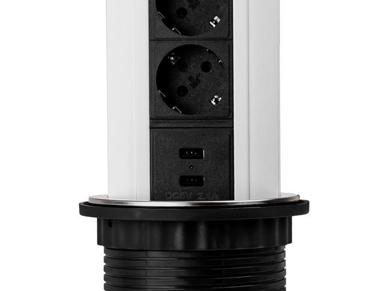 TecLines TVS001 versenkbare Steckdosenleiste 339mm, 3x Steckdose, 2x USB einfache Montage TecLines TVS001 versenkbare Steckdosenleiste 339mm, 3x Steckdose, 2x USB einfache Montage