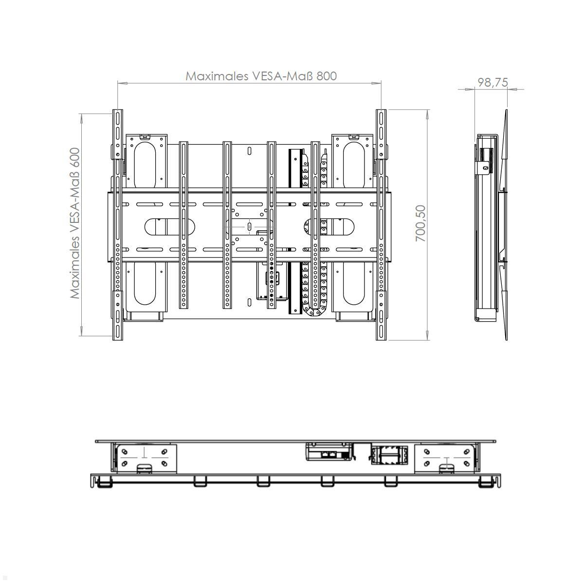 MonLines MLW675B2 TV Lift Wandhalter elektrisch, 675mm, 98 Zoll, schwarz, Maße