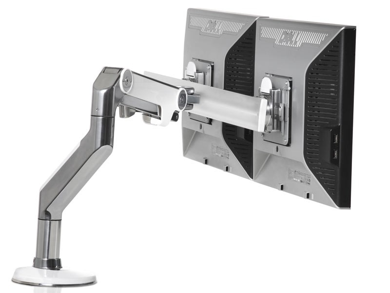 Humanscale M8 Dual Monitor Tischhalterung (Durchschraub) Crossbar Alu/weiß Rückansicht