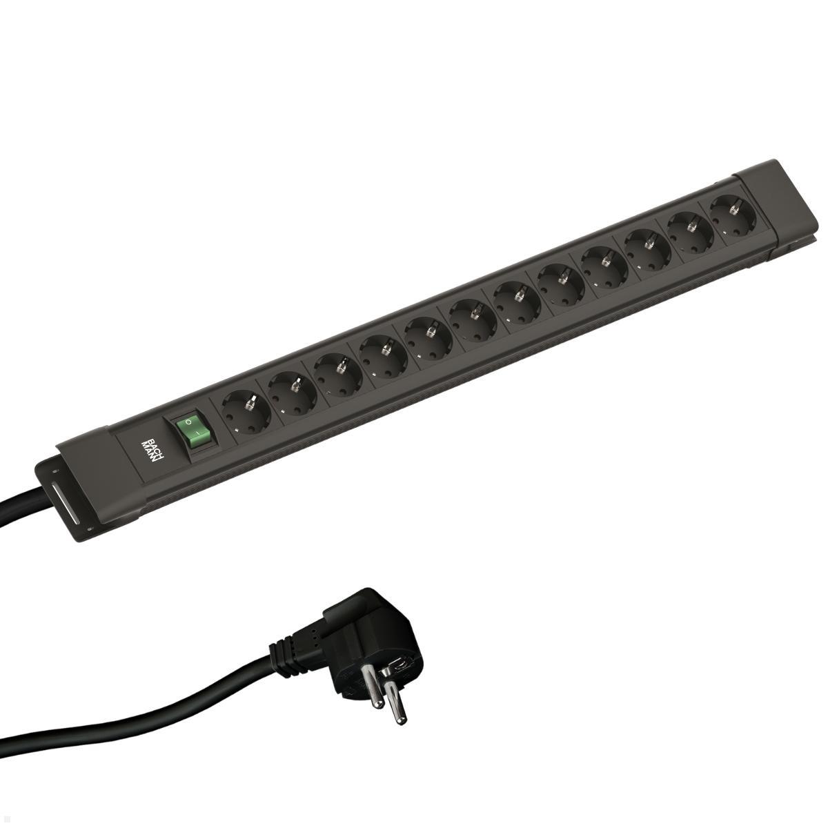 Bachmann CONNECTUS 12x Steckdose, 1x Schalter, 2m Zuleitung, schwarz (BM005908)