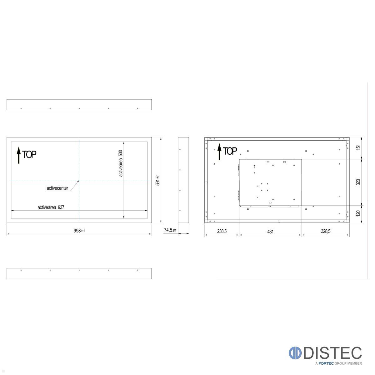 Distec BLO-Line A1 Brandschutz Monitor 42 Zoll PME Blende quer (DS-92-059Q) technische Zeichnung